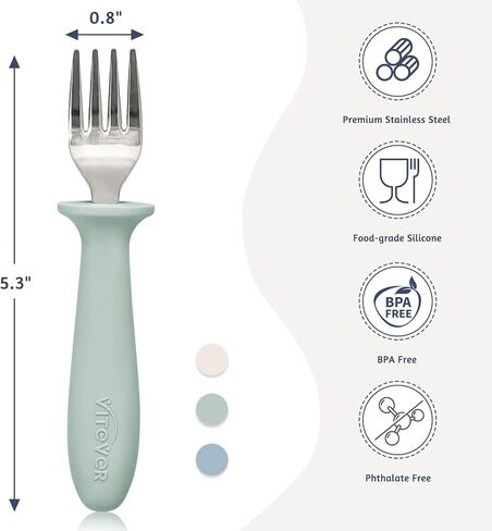 6 Pieces Toddler Forks，Kids Safe Utensils Set with Silicone Round Handle for Self Feeding，18/8 Stainless Steel Baby Forks，Children's Silverware Set BPA Free, Dishwasher Safe in Kuwait