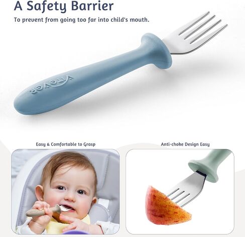 6 Pieces Toddler Forks，Kids Safe Utensils Set with Silicone Round Handle for Self Feeding，18/8 Stainless Steel Baby Forks，Children's Silverware Set BPA Free, Dishwasher Safe in Kuwait