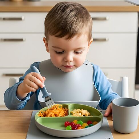 6 Pieces Toddler Forks，Kids Safe Utensils Set with Silicone Round Handle for Self Feeding，18/8 Stainless Steel Baby Forks，Children's Silverware Set BPA Free, Dishwasher Safe in Kuwait