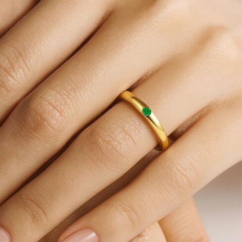 18K Gold Filled Brass Ring • Minimalist Dainty Band • Natural Gemstone Jewelry • Hessonite Garnet • White Zircon • Green Tourmaline • African Amethyst • Bezel Set Promise Ring for Women in Saudi Arabia