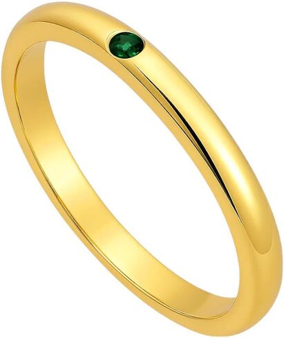 18K Gold Filled Brass Ring • Minimalist Dainty Band • Natural Gemstone Jewelry • Hessonite Garnet • White Zircon • Green Tourmaline • African Amethyst • Bezel Set Promise Ring for Women in Saudi Arabia