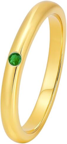 18K Gold Filled Brass Ring • Minimalist Dainty Band • Natural Gemstone Jewelry • Hessonite Garnet • White Zircon • Green Tourmaline • African Amethyst • Bezel Set Promise Ring for Women in Saudi Arabia