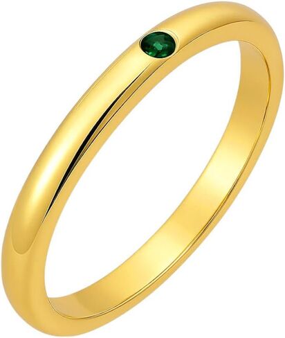 18K Gold Filled Brass Ring • Minimalist Dainty Band • Natural Gemstone Jewelry • Hessonite Garnet • White Zircon • Green Tourmaline • African Amethyst • Bezel Set Promise Ring for Women in Saudi Arabia