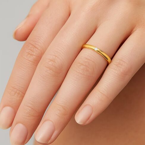 18K Gold Filled Brass Ring • Minimalist Dainty Band • Natural Gemstone Jewelry • Hessonite Garnet • White Zircon • Green Tourmaline • African Amethyst • Bezel Set Promise Ring for Women in Saudi Arabia