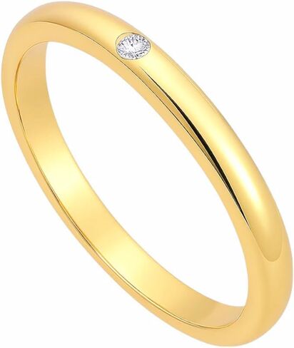 18K Gold Filled Brass Ring • Minimalist Dainty Band • Natural Gemstone Jewelry • Hessonite Garnet • White Zircon • Green Tourmaline • African Amethyst • Bezel Set Promise Ring for Women in Saudi Arabia