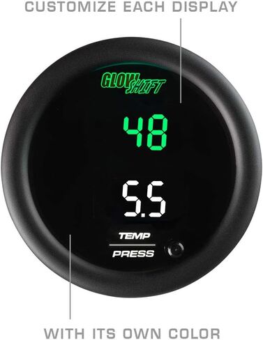 GlowShift 10 Color Digital Dual Celsius Temperature & BAR Pressure Gauge Kit - for Boost, Oil PSI, Water & Trans Temp - Includes Electronic Sensors - 2 Multi-Color LED Displays - Tinted Lens - 52mm in Saudi Arabia