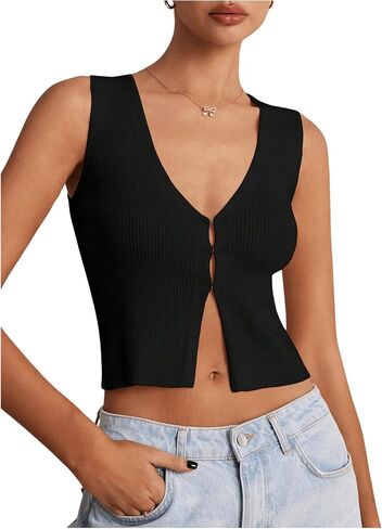 Floerns Women's Summer Sleeveless Knit Sweater Vest V Neck Slit Hem Tank Top in Saudi Arabia