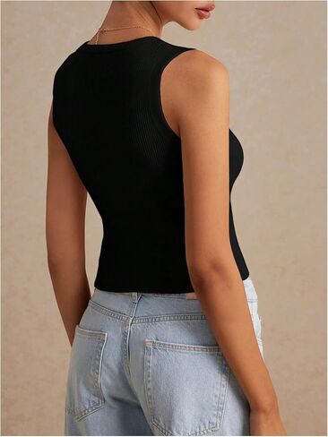 Floerns Women's Summer Sleeveless Knit Sweater Vest V Neck Slit Hem Tank Top in Saudi Arabia