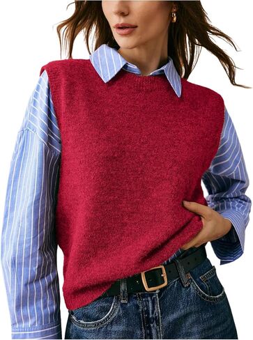 OYOANGLE Women's Sweater Vest Crew Neck Sleeveless Sweater Tops Basic Solid Pullover Tank Tops in Saudi Arabia