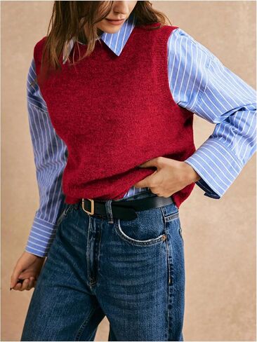 OYOANGLE Women's Sweater Vest Crew Neck Sleeveless Sweater Tops Basic Solid Pullover Tank Tops in Saudi Arabia