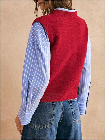 OYOANGLE Women's Sweater Vest Crew Neck Sleeveless Sweater Tops Basic Solid Pullover Tank Tops in Saudi Arabia