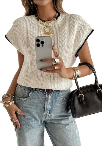 SOLY HUX Women's Summer Sweater Vest Crew Neck Cap Sleeve Knit Top Pullover Fall Outfits in Saudi Arabia
