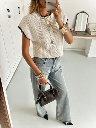 SOLY HUX Women's Summer Sweater Vest Crew Neck Cap Sleeve Knit Top Pullover Fall Outfits in Saudi Arabia