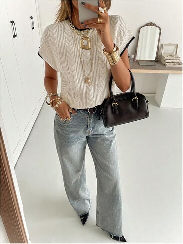 SOLY HUX Women's Summer Sweater Vest Crew Neck Cap Sleeve Knit Top Pullover Fall Outfits in Saudi Arabia