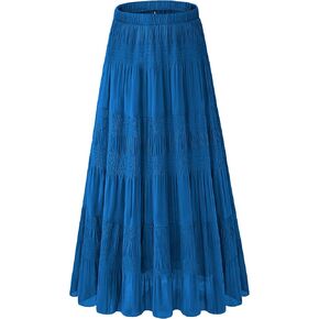 Women's Chiffon White Flowy Maxi Skirts Boho Fall Elastic Waisted Pleated A Line Long Skirt for Women 2024 in Kuwait