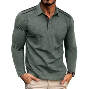 Mens Casual Long Sleeve Polo Shirts Classic Button Golf Shirt Cotton Collared Polo Tee Shirts Stylish Tops in Saudi Arabia