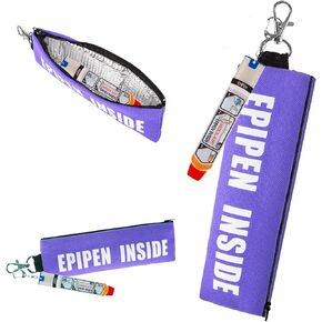 عبوتان من حقيبة حمل EpiPen، حقيبة حمل Epipen معزولة مع ملصق 2 قطعة، حافظة قلم EpiPen رفيعة تناسب قلم EpiPen واحد، جهاز استنشاق الربو، Auvi-Q، دواء الحساسية، حامل قلم EpiPen للسفر للبالغين أو الأطفال (أسود) in Kuwait