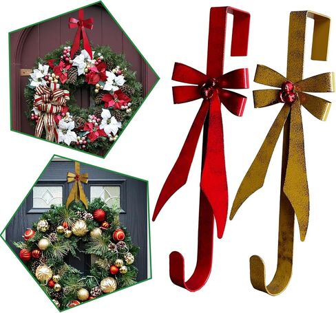 2 حزمة من شماعات إكليل رجل الثلج على شكل قصب الحلوى للباب الأمامي، زينة عيد الميلاد المعدنية فوق الباب خطاف إكليل واحد حلية إكليل الباب، شماعة الباب للباب in Kuwait