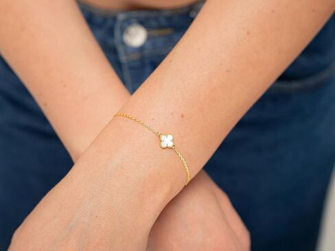 Woman Gift Adjustable Bracelet Jewelry | Presents for Women | Friendship Gifts | Includes Sentiment Card | White Gemstones | Lunar Clover Gold or Silver Adjustable Bracelet | You are Loved in Saudi Arabia