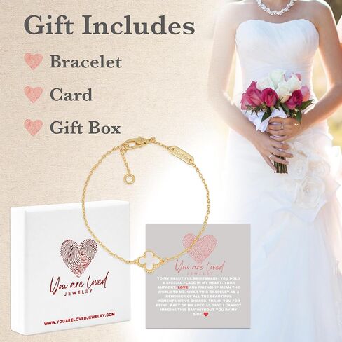 Woman Gift Adjustable Bracelet Jewelry | Presents for Women | Friendship Gifts | Includes Sentiment Card | White Gemstones | Lunar Clover Gold or Silver Adjustable Bracelet | You are Loved in Saudi Arabia