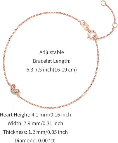 18K Gold Bracelet Diamond Bracelet Heart Charm Bracelets Love Link Bangle Adjustable Dainty Rose Gold Jewelry Chain Bracelet for Women Mom Lover Daughter 6.3-7.5Inch/16+3cm W0712283 in Saudi Arabia