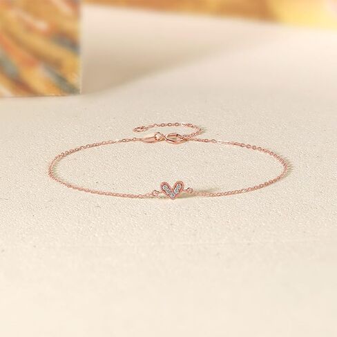 18K Gold Bracelet Diamond Bracelet Heart Charm Bracelets Love Link Bangle Adjustable Dainty Rose Gold Jewelry Chain Bracelet for Women Mom Lover Daughter 6.3-7.5Inch/16+3cm W0712283 in Saudi Arabia