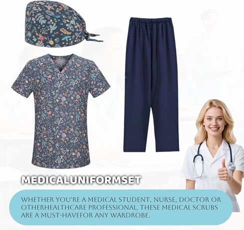 Unisex Workwear,Printed Scrubs for Women,V-Neck Operating Room Uniforms,Men's Medical Suit With hood,Surgical Gown in Kuwait