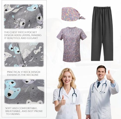 Unisex Workwear,Printed Scrubs for Women,V-Neck Operating Room Uniforms,Men's Medical Suit With hood,Surgical Gown in Kuwait