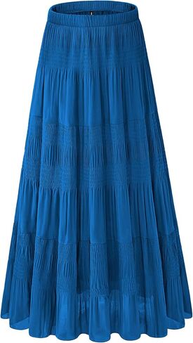 Women's Chiffon White Flowy Maxi Skirts Boho Fall Elastic Waisted Pleated A Line Long Skirt for Women 2024 in Kuwait