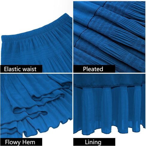 Women's Chiffon White Flowy Maxi Skirts Boho Fall Elastic Waisted Pleated A Line Long Skirt for Women 2024 in Kuwait