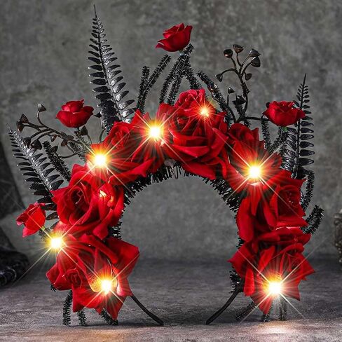 Halloween Light Up Headband LED Mexican Flower Crown Hairband Glowing Day of the Dead Headpiece Festival Party Costume Hair Accessories for Women in Saudi Arabia