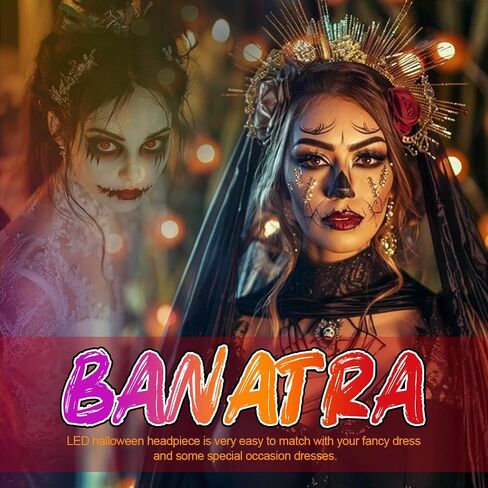 Halloween Light Up Headband LED Mexican Flower Crown Hairband Glowing Day of the Dead Headpiece Festival Party Costume Hair Accessories for Women in Saudi Arabia