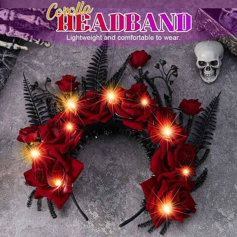 Halloween Light Up Headband LED Mexican Flower Crown Hairband Glowing Day of the Dead Headpiece Festival Party Costume Hair Accessories for Women in Saudi Arabia