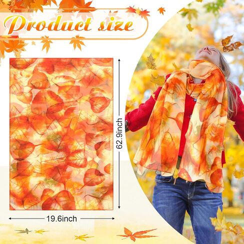 6 Pcs Fall Scarf for Women, Orange Scarfs Lightweight Print Floral Pattern Autumn Wrap Scarves for All Season in Saudi Arabia