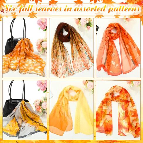6 Pcs Fall Scarf for Women, Orange Scarfs Lightweight Print Floral Pattern Autumn Wrap Scarves for All Season in Saudi Arabia