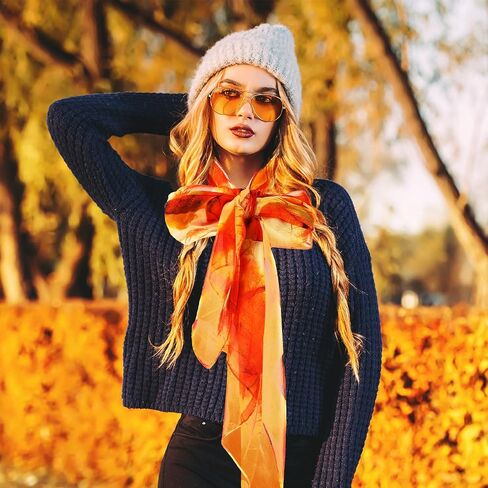 6 Pcs Fall Scarf for Women, Orange Scarfs Lightweight Print Floral Pattern Autumn Wrap Scarves for All Season in Saudi Arabia