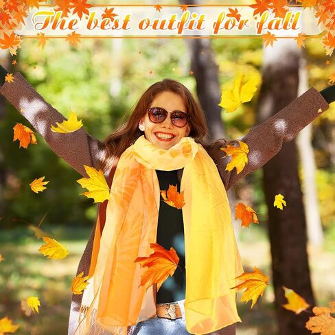 6 Pcs Fall Scarf for Women, Orange Scarfs Lightweight Print Floral Pattern Autumn Wrap Scarves for All Season in Saudi Arabia