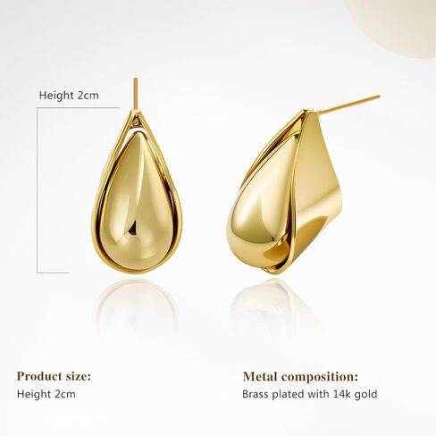 Cicy Bell المرأة 14 كيلو أقراط مطلية بالذهب دمعة مكتنزة الذهب أنيقة مسمار آخر أقراط مجوهرات عصرية للأصدقاء عاشق أمي in Saudi Arabia