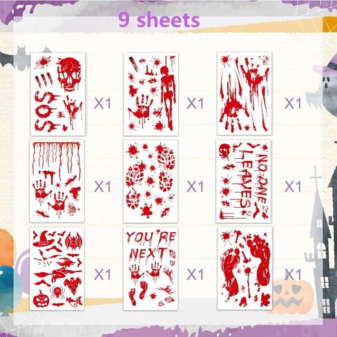 9 Sheets Halloween Window Clings Cute Window Stickers for Home Party Supplies Halloween Decoration with Pumpkin Bat Ghosts Witch for Home/Office/School Windows in Saudi Arabia