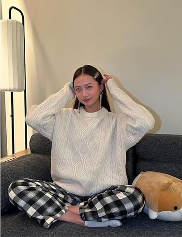 Vamtac Oversized Cable Knit Sweaters Long Sleeve Knitted Casual Pullover Sweater Solid Vintage Unisex Crewneck Loose Top in Kuwait