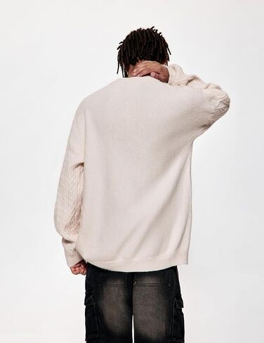 Vamtac Oversized Cable Knit Sweaters Long Sleeve Knitted Casual Pullover Sweater Solid Vintage Unisex Crewneck Loose Top in Kuwait