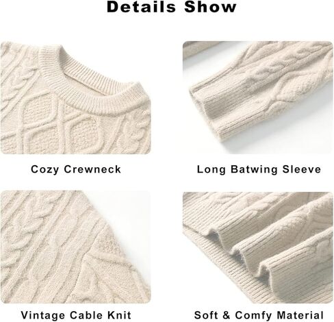 Vamtac Oversized Cable Knit Sweaters Long Sleeve Knitted Casual Pullover Sweater Solid Vintage Unisex Crewneck Loose Top in Kuwait