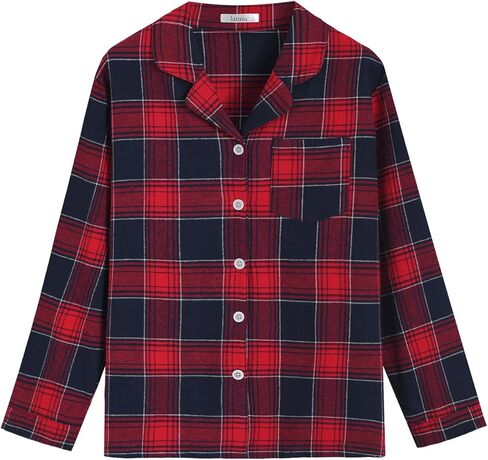 Latuza Women's Plaid Flannel Pajama Shirt Button Down Long Sleeve Pj Top in Kuwait