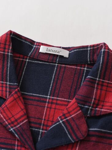Latuza Women's Plaid Flannel Pajama Shirt Button Down Long Sleeve Pj Top in Kuwait