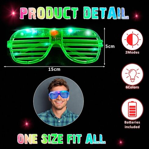 Honoson 72 Pcs LED Light up Party Favors Halloween Glow in The Dark Neon Party Supplies Include 36 Shutter Shades LED Glasses 36 Flashing Strawberry Light up Rings for for Adults in Saudi Arabia