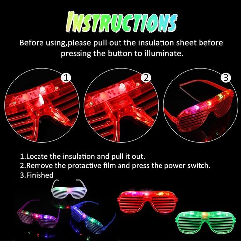 Honoson 72 Pcs LED Light up Party Favors Halloween Glow in The Dark Neon Party Supplies Include 36 Shutter Shades LED Glasses 36 Flashing Strawberry Light up Rings for for Adults in Saudi Arabia