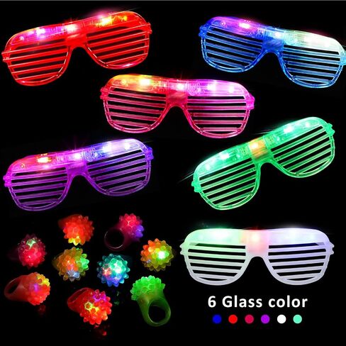 Honoson 72 Pcs LED Light up Party Favors Halloween Glow in The Dark Neon Party Supplies Include 36 Shutter Shades LED Glasses 36 Flashing Strawberry Light up Rings for for Adults in Saudi Arabia