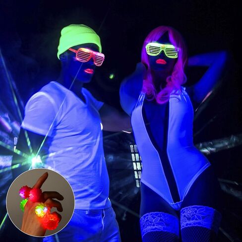 Honoson 72 Pcs LED Light up Party Favors Halloween Glow in The Dark Neon Party Supplies Include 36 Shutter Shades LED Glasses 36 Flashing Strawberry Light up Rings for for Adults in Saudi Arabia