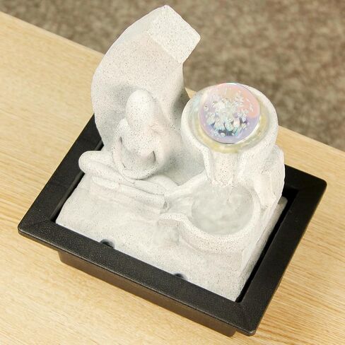 TiCin Tabletop Water Fountain with Spinning Ball Light, Decorative Resin Figure Design, LED Illuminated Rolling Ball, Indoor Home Office Decor, 11.2 x 9 x 7 inches (Type A) in Kuwait