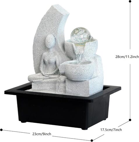 TiCin Tabletop Water Fountain with Spinning Ball Light, Decorative Resin Figure Design, LED Illuminated Rolling Ball, Indoor Home Office Decor, 11.2 x 9 x 7 inches (Type A) in Kuwait